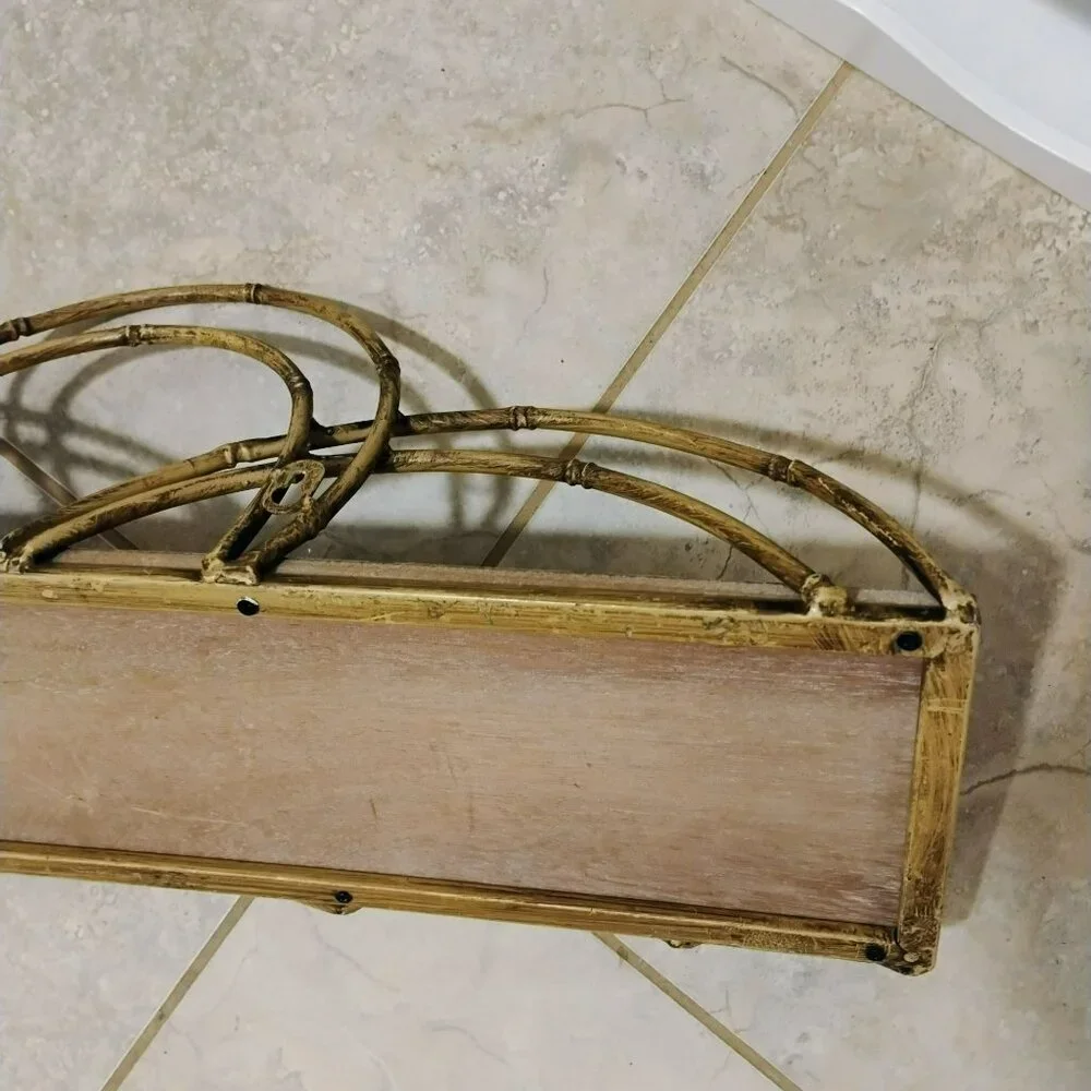 Faux Bamboo Rattan Wall Shelf, Half-Circle Design, 24